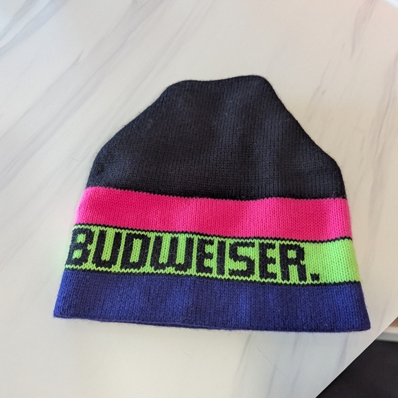 Vintage Y2K Neon Budweiser Beanie Ski Snowboard Knit Hat Made In USA - Picture 6 of 9